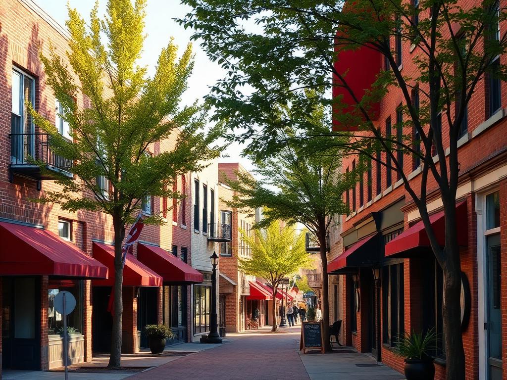 Brick storefronts on a downtown street